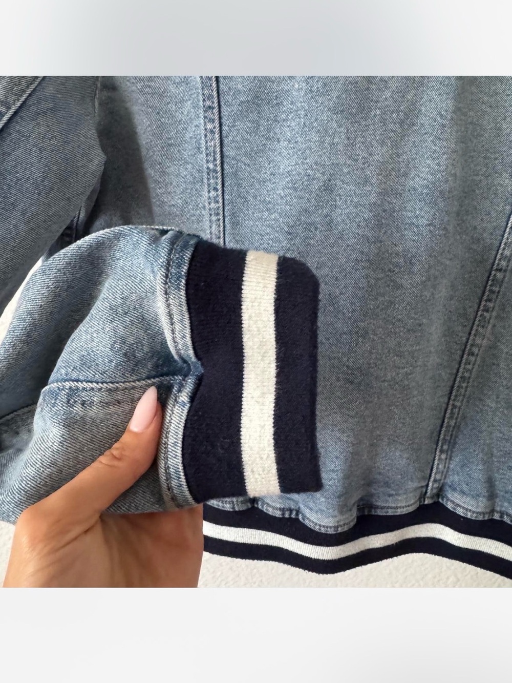 Anthropologie Pistola Light Blue Denim Bomber-Trim Jean Jacket Size Medium - Picture 7 of 9